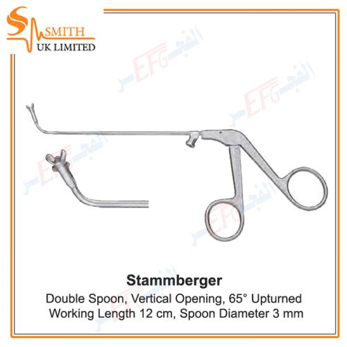 STAMMBERGER RHINOFORCE®II Double Spoon, Forceps, vertical opening, 65° upturned, spoon diameter 3 mm, with cleaning connector, working length 12 cm