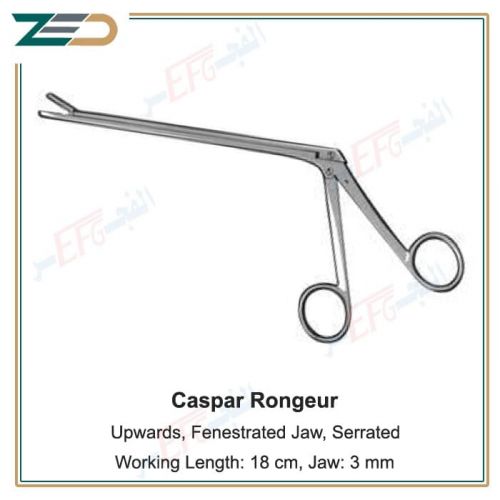 Caspar Rongeur, Upwards, Fenestrated Jaw, Serrated, Working Length: 18 cm, Jaw: 3 mm